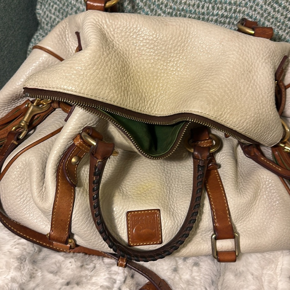 Dooney & Bourke Large Florentine Bag pebble ivory leather *yellow from wear - Picture 5 of 12